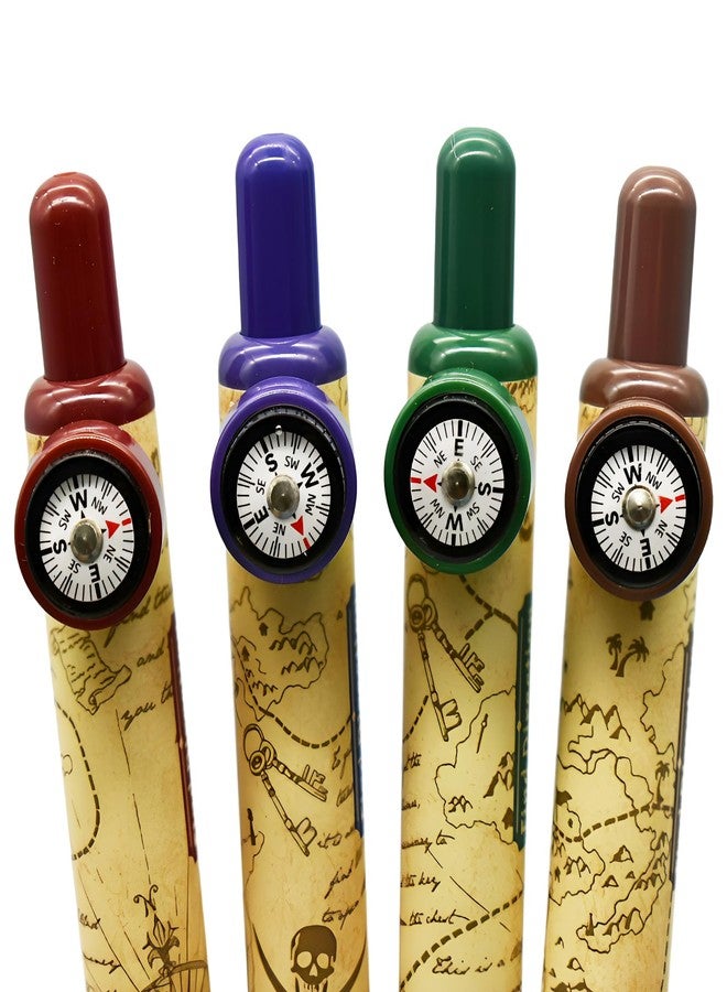 Maydahui 8 Pcs Creative Compass Short Round Pocket Pens Mini Thick Pens Comfort Grip Orienteering Compass Find Direction Antique Map Prints Black Ink for Outdoor Explorer Wallet School Office - Image 5