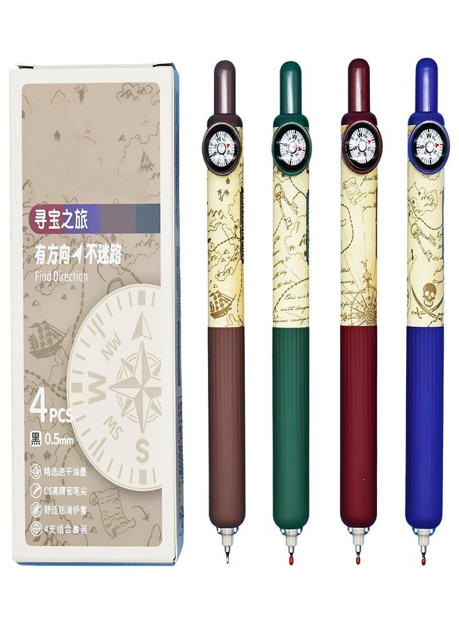 Maydahui 8 Pcs Creative Compass Short Round Pocket Pens Mini Thick Pens Comfort Grip Orienteering Compass Find Direction Antique Map Prints Black Ink for Outdoor Explorer Wallet School Office - Image 1