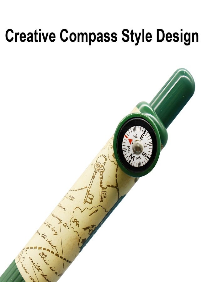 Maydahui 8 Pcs Creative Compass Short Round Pocket Pens Mini Thick Pens Comfort Grip Orienteering Compass Find Direction Antique Map Prints Black Ink for Outdoor Explorer Wallet School Office - Image 4