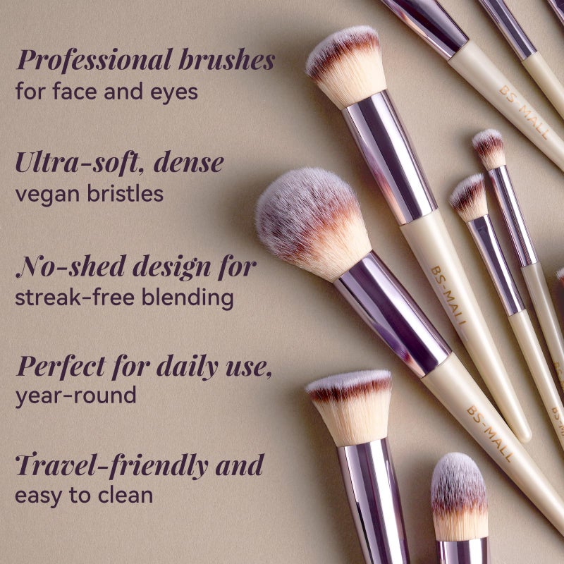 BS Mall BS-MALL Makeup Brush Set 18 Pcs Premium Synthetic Foundation Powder Concealers Eye shadows Blush Makeup Brushes with black case - Image 5