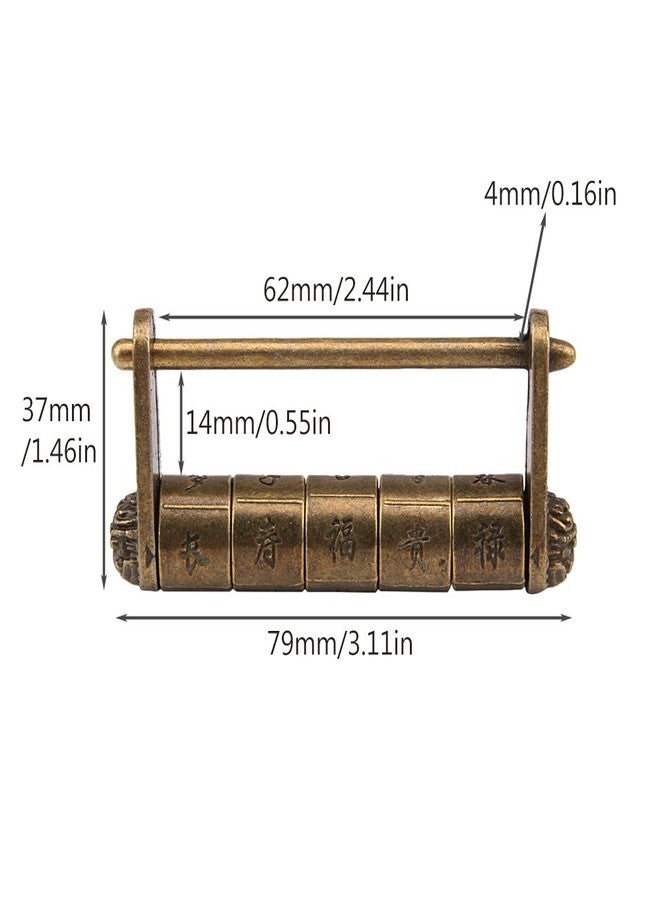 GTHER Antique Vintage Chinese Characters Combination Password Lock Padlock Decorative Old Oriental Traditional Lock Bronze with Bag for Wooden Jewelry Box Cabinet, 79x37mm - Image 3
