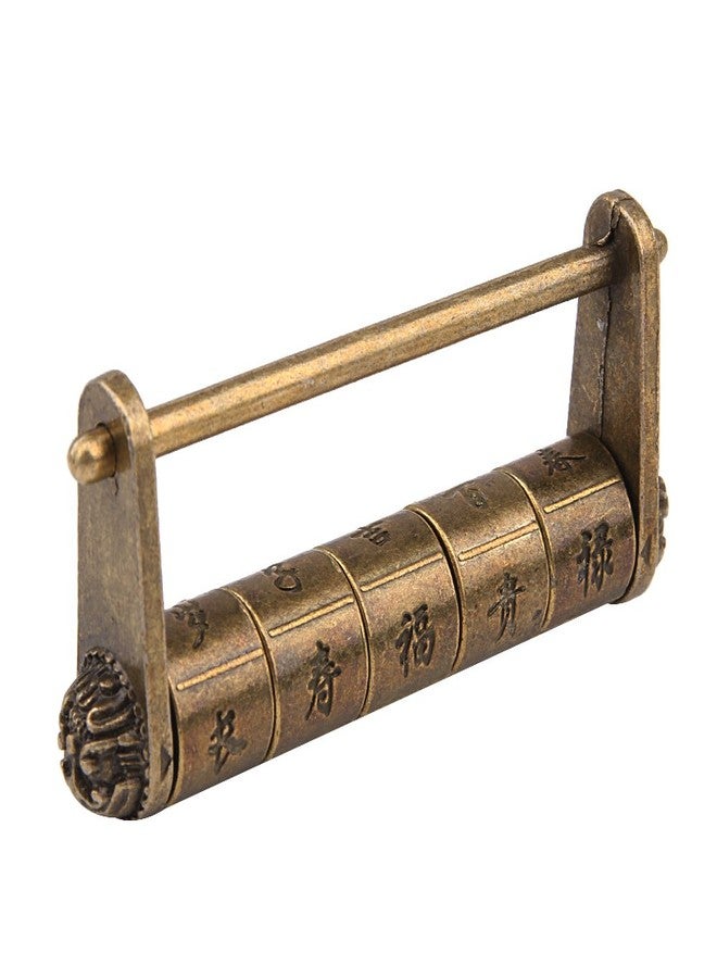 GTHER Antique Vintage Chinese Characters Combination Password Lock Padlock Decorative Old Oriental Traditional Lock Bronze with Bag for Wooden Jewelry Box Cabinet, 79x37mm - Image 1