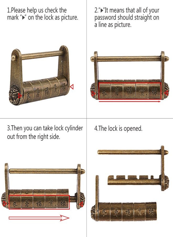 GTHER Antique Vintage Chinese Characters Combination Password Lock Padlock Decorative Old Oriental Traditional Lock Bronze with Bag for Wooden Jewelry Box Cabinet, 79x37mm - Image 4