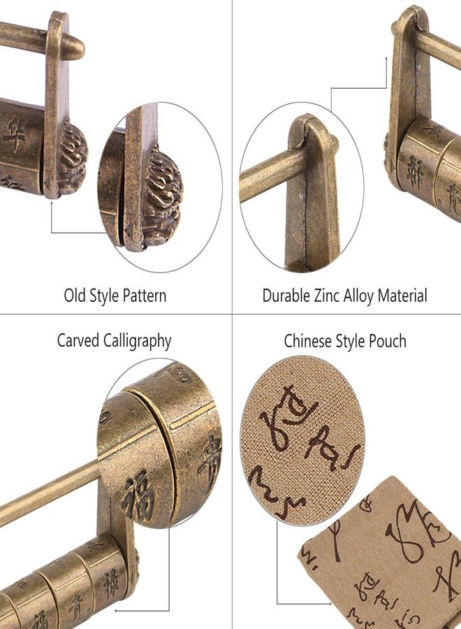 GTHER Antique Vintage Chinese Characters Combination Password Lock Padlock Decorative Old Oriental Traditional Lock Bronze with Bag for Wooden Jewelry Box Cabinet, 79x37mm - Image 5