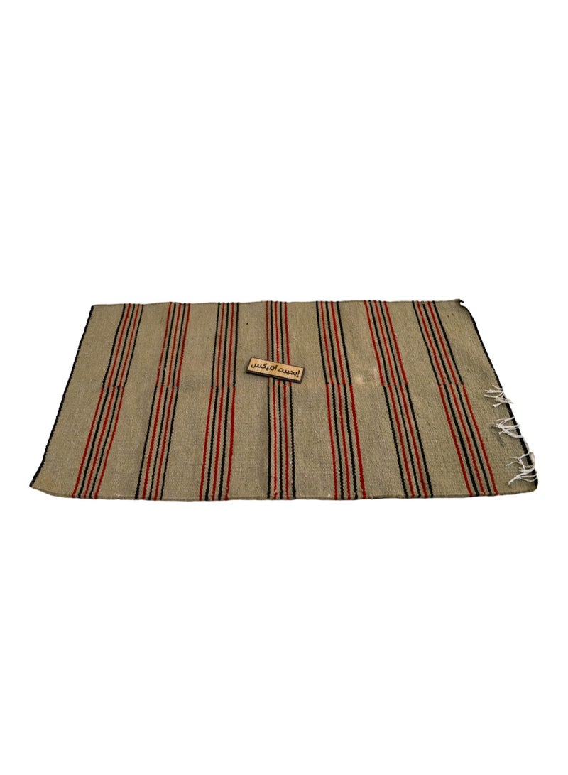 Striped wool carpet, beige x burgundy, produced by Egypt Antiques, 100% handmade