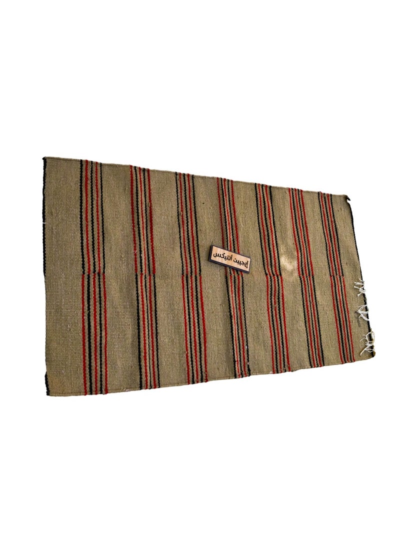Striped wool carpet, beige x burgundy, produced by Egypt Antiques, 100% handmade