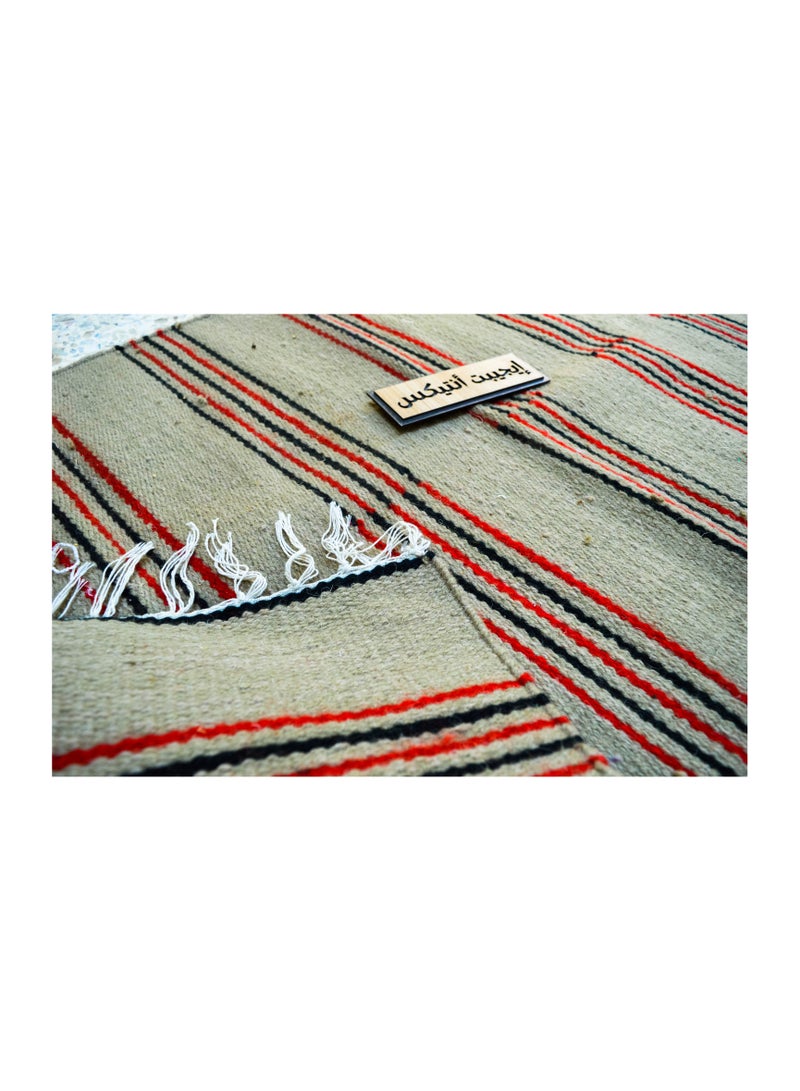 Striped wool carpet, beige x burgundy, produced by Egypt Antiques, 100% handmade