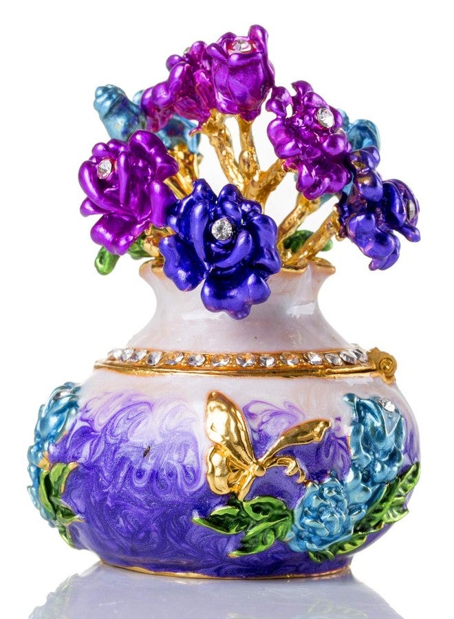 SEVENBEES Hand Painted Rose Flower Figurine Jewelry Trinket Box - Image 1