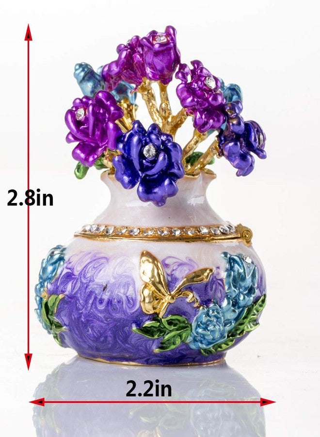 SEVENBEES Hand Painted Rose Flower Figurine Jewelry Trinket Box - Image 3