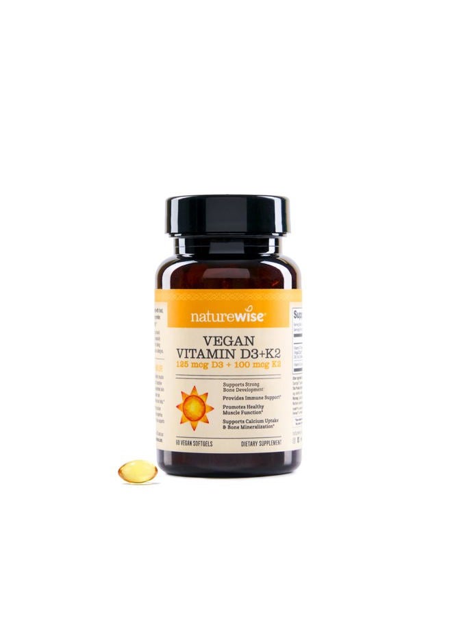 NatureWise Vitamin D3 + K2 with Plant Based D 5000IU & 100mcg K as MK-7 - Max Absorption Immune Support - Vegan, Non-GMO - with Extra Virgin Olive Oil - 60 Softgels[2-Month Supply]  - Image 1