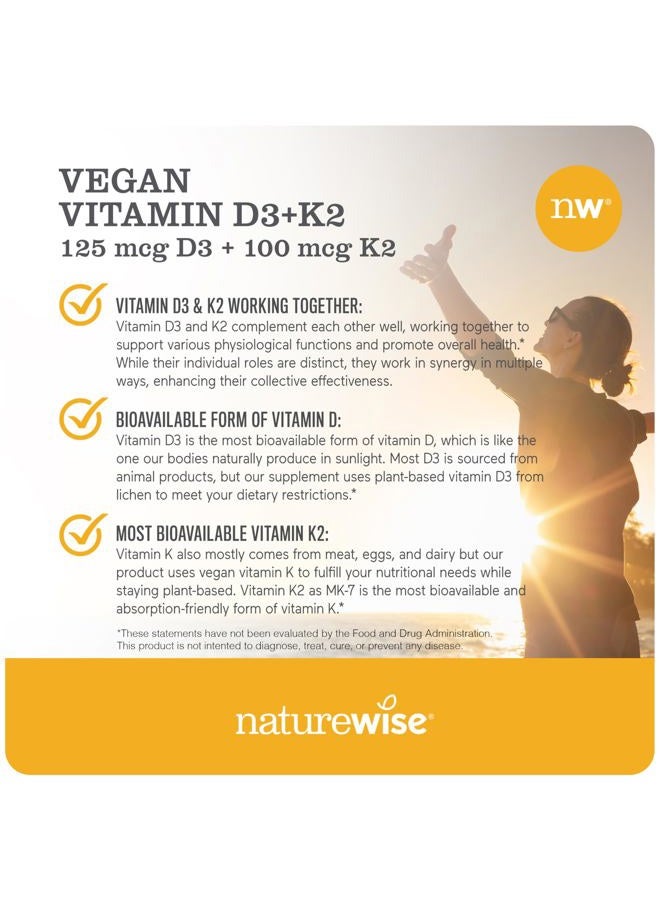 NatureWise Vitamin D3 + K2 with Plant Based D 5000IU & 100mcg K as MK-7 - Max Absorption Immune Support - Vegan, Non-GMO - with Extra Virgin Olive Oil - 60 Softgels[2-Month Supply]  - Image 3