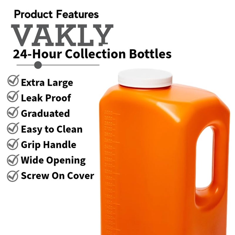 Vakly 24-Hour Urine Collection Bottles with Easy-Grip Handle - Large Graduated Container for Overnight Collection with Wide Opening and Screw On Cover (1) - Image 2