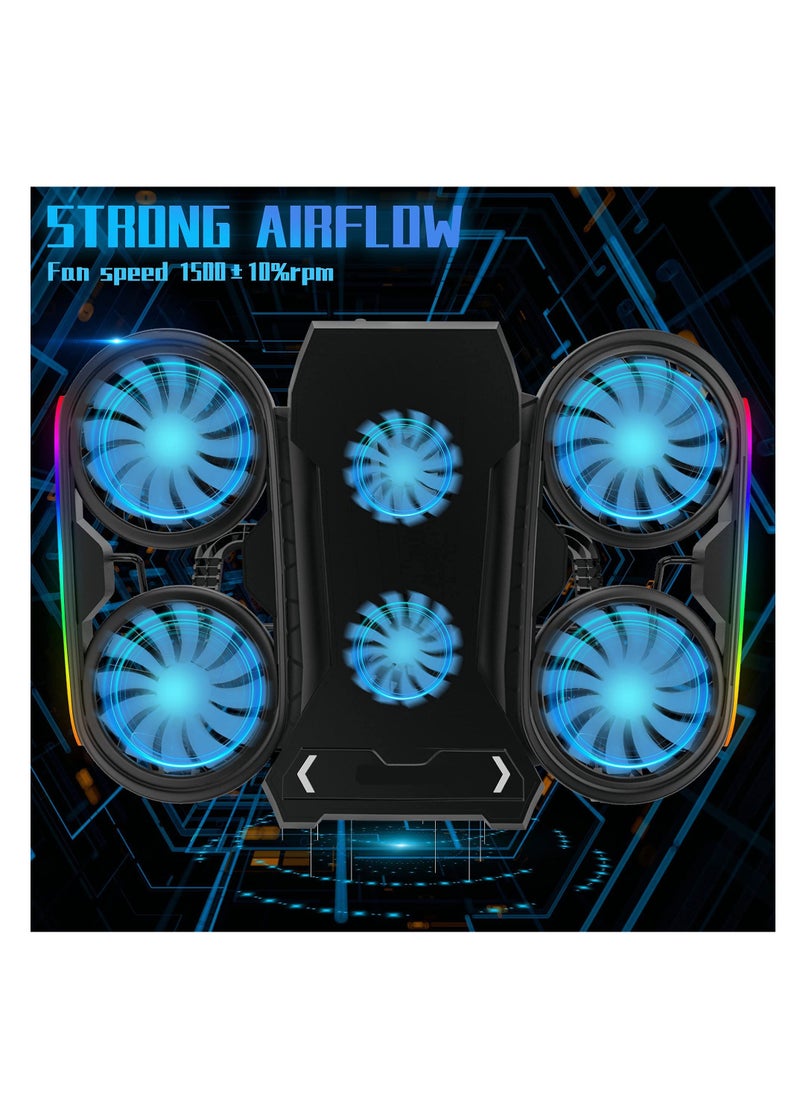 Generic 6-Fan Laptop Cooling Pad with RGB Lights, Adjustable Height, Phone Holder, USB Ports, Low Noise - For Gaming Computers Up to 17  - Image 3