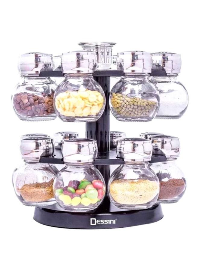 DESSINI 16-Piece Spice Jar Set Clear/Black/Silver 25x25x25cm - Image 1