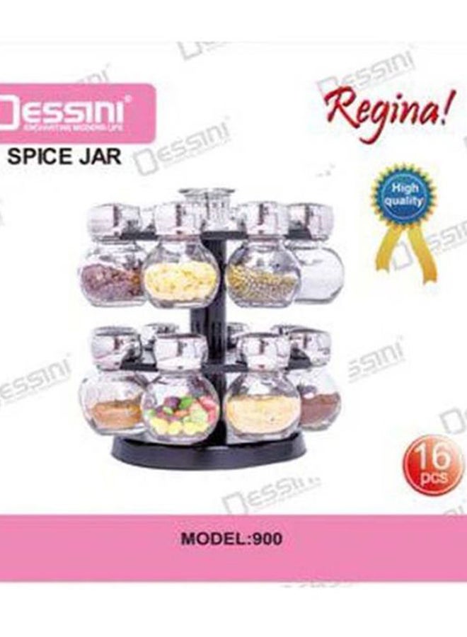 DESSINI 16-Piece Spice Jar Set Clear/Black/Silver 25x25x25cm - Image 2