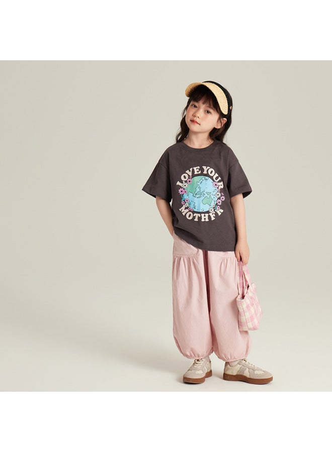 children's Cartoon Print Short Sleeve T-shirt Korean Style Fashion Letter Loose Top