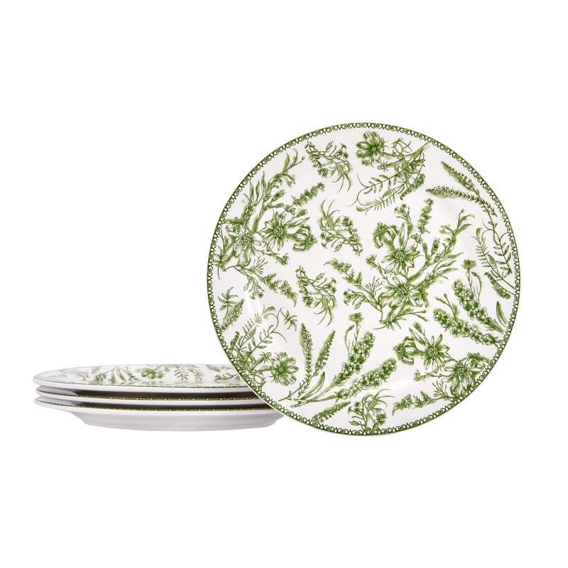 Bico Green Garden Toile De Jouy Dinner Plates Set of 4, 11 Inch Large Ceramic Plates for Pasta, Steak, Stylish Serving Dishes, Microwave and Dishwasher Safe, Gift for Housewarming and Thanksgiving - Image 1