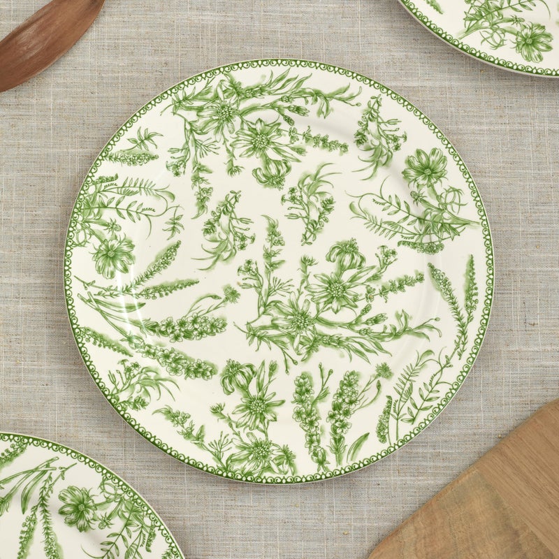 Bico Green Garden Toile De Jouy Dinner Plates Set of 4, 11 Inch Large Ceramic Plates for Pasta, Steak, Stylish Serving Dishes, Microwave and Dishwasher Safe, Gift for Housewarming and Thanksgiving - Image 4