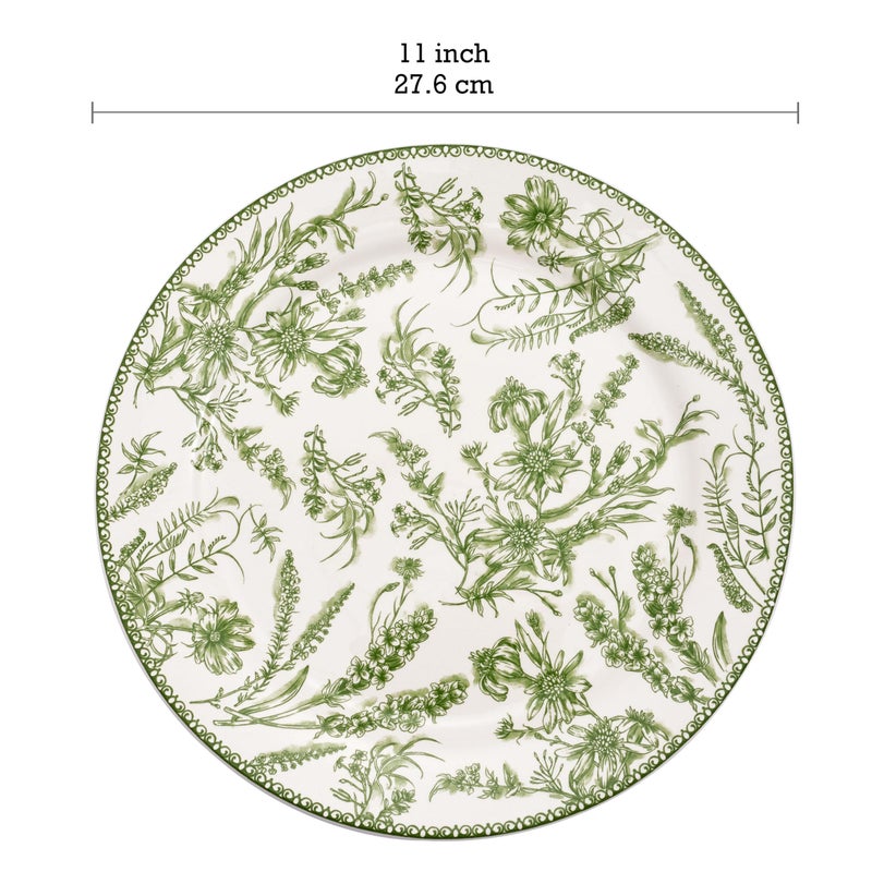 Bico Green Garden Toile De Jouy Dinner Plates Set of 4, 11 Inch Large Ceramic Plates for Pasta, Steak, Stylish Serving Dishes, Microwave and Dishwasher Safe, Gift for Housewarming and Thanksgiving - Image 2