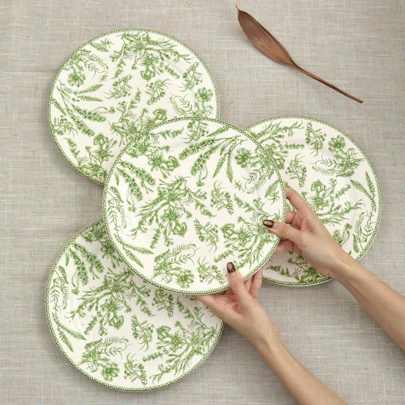 Bico Green Garden Toile De Jouy Dinner Plates Set of 4, 11 Inch Large Ceramic Plates for Pasta, Steak, Stylish Serving Dishes, Microwave and Dishwasher Safe, Gift for Housewarming and Thanksgiving - Image 3