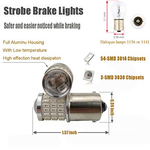 iBrightstar Newest 9-30V Flashing Strobe Blinking Brake Lights 1156 1141 1003 BA15S LED Bulbs with Projector Replacement for Tail Brake Stop Lights, Brilliant Red - Image 2