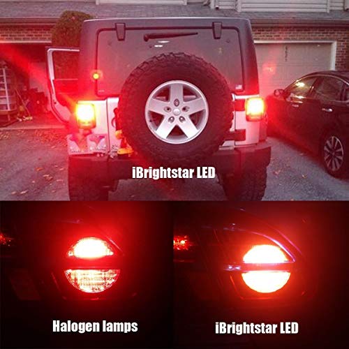 iBrightstar Newest 9-30V Flashing Strobe Blinking Brake Lights 1156 1141 1003 BA15S LED Bulbs with Projector Replacement for Tail Brake Stop Lights, Brilliant Red - Image 5