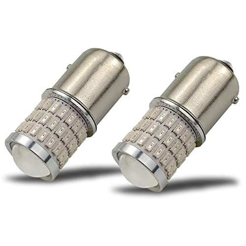 iBrightstar Newest 9-30V Flashing Strobe Blinking Brake Lights 1156 1141 1003 BA15S LED Bulbs with Projector Replacement for Tail Brake Stop Lights, Brilliant Red - Image 1