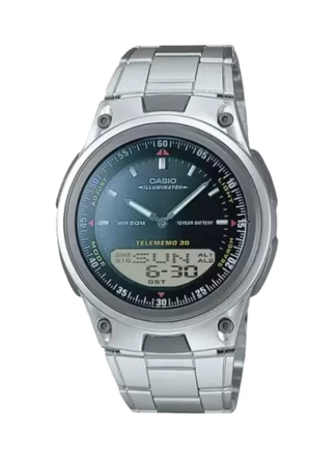 CASIO Men's Analog Digital Display Watch With Silver Stainless Steel Strap - AW-80D-1A