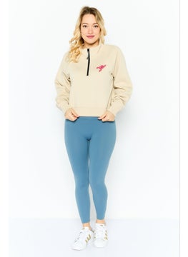 ESPRIT Women Mock Neck Embroidered Long Sleeves Sweatshirt, Beige  - Image 4