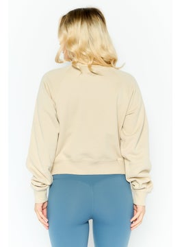 ESPRIT Women Mock Neck Embroidered Long Sleeves Sweatshirt, Beige  - Image 3