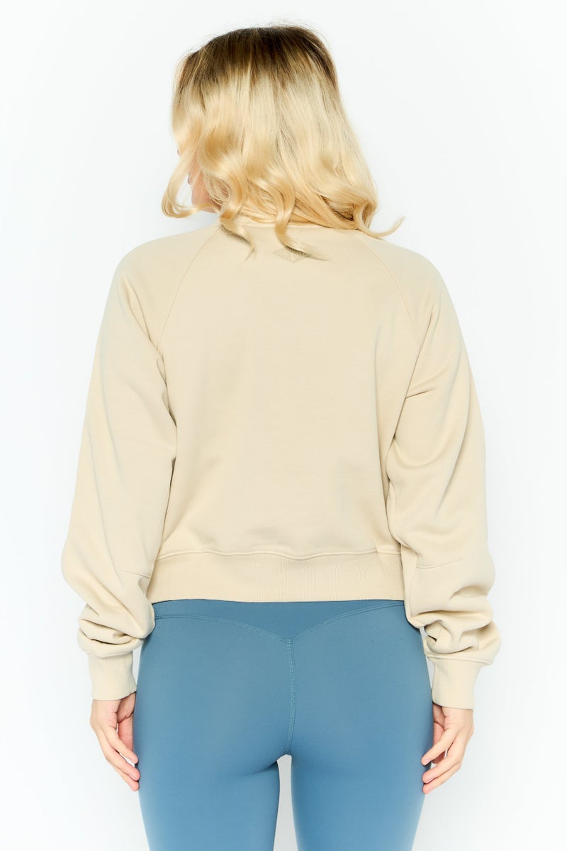 ESPRIT Women Mock Neck Embroidered Long Sleeves Sweatshirt, Beige - Image 3