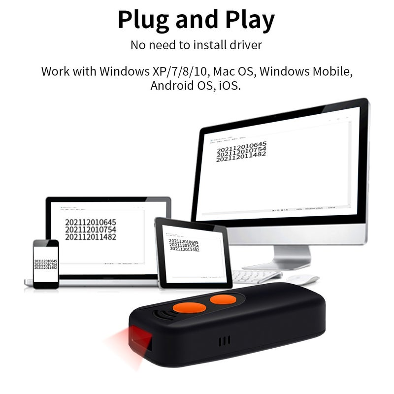 2D 1D QR Barcode Scanner 3 in 1 BT & 2.4GHz Wireless & Wired Connection Sound and Vibrator Prompt Support Offline Storage Compatible with Windows Android Linux Mac for Supermarket Retail Library - Image 4