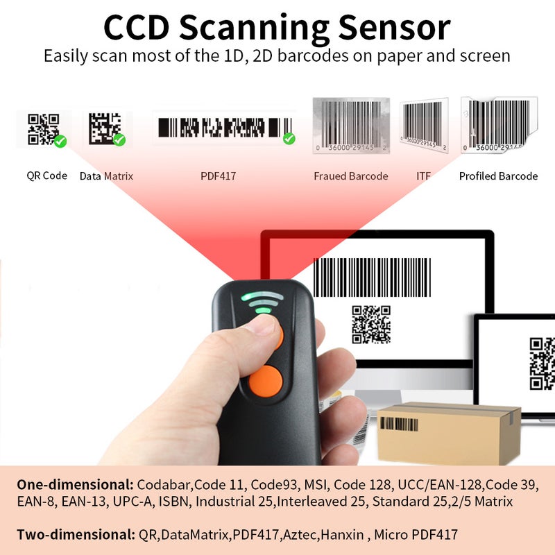 2D 1D QR Barcode Scanner 3 in 1 BT & 2.4GHz Wireless & Wired Connection Sound and Vibrator Prompt Support Offline Storage Compatible with Windows Android Linux Mac for Supermarket Retail Library - Image 3
