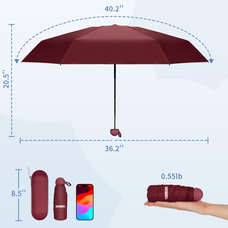 Yoobure Travel Umbrella Portable Compact Umbrella, Pocket Mini Umbrella for Purse UV Umbrella, Umbrellas for Rain Small Umbrella for Backpack, Sun Umbrella with Case Folding Umbrella for Kids Women - Image 2