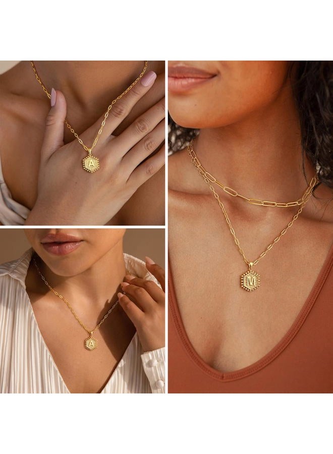 M MOOHAM Dainty Gold Necklace for Women - 14K Solid Gold Over Layering Necklaces for Women Cute Hexagon Letter Initial Necklaces for Women Gold Layered Necklaces for Women Jewelry Gifts - Image 4