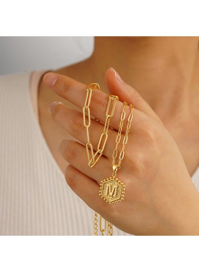 M MOOHAM Dainty Gold Necklace for Women - 14K Solid Gold Over Layering Necklaces for Women Cute Hexagon Letter Initial Necklaces for Women Gold Layered Necklaces for Women Jewelry Gifts - Image 5