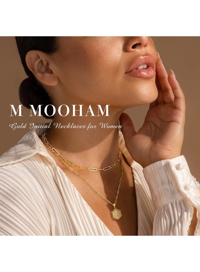 M MOOHAM Dainty Gold Necklace for Women - 14K Solid Gold Over Layering Necklaces for Women Cute Hexagon Letter Initial Necklaces for Women Gold Layered Necklaces for Women Jewelry Gifts - Image 3