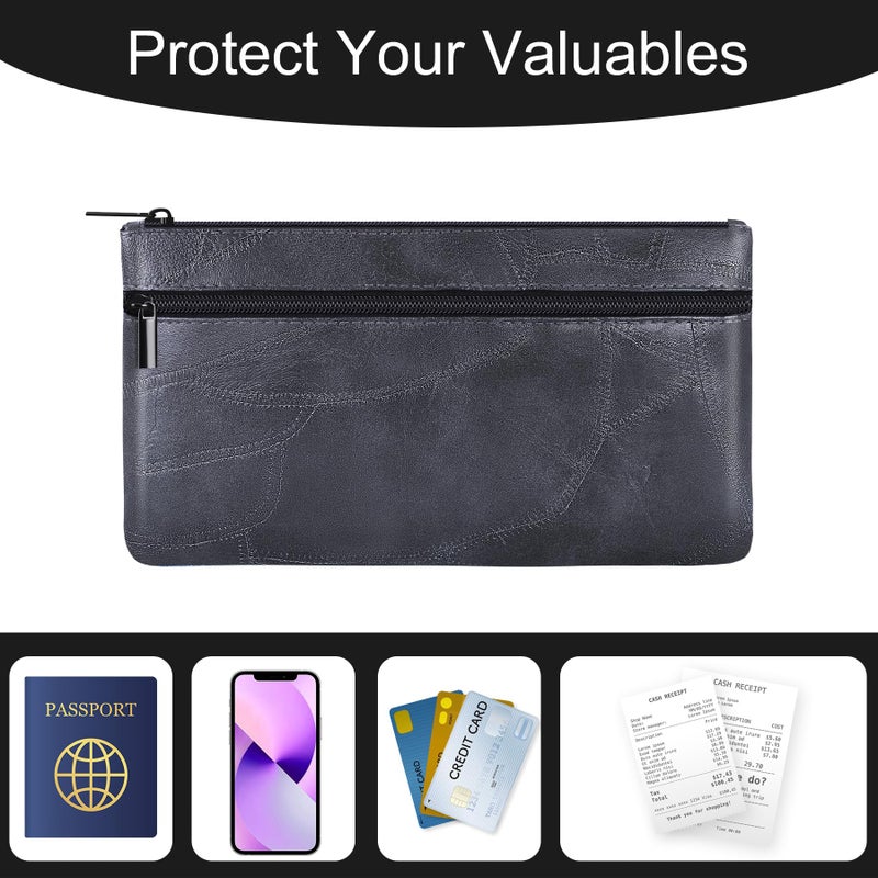 HAUTOCO Money Bag with Zipper 11 x 6.1 inch Embossed Deposit Money Pouch with Lined PU Leather Bank Bag Two Pockets Utility Wallet for Cash Check Receipt Coins Cosmetics, Black - Image 5