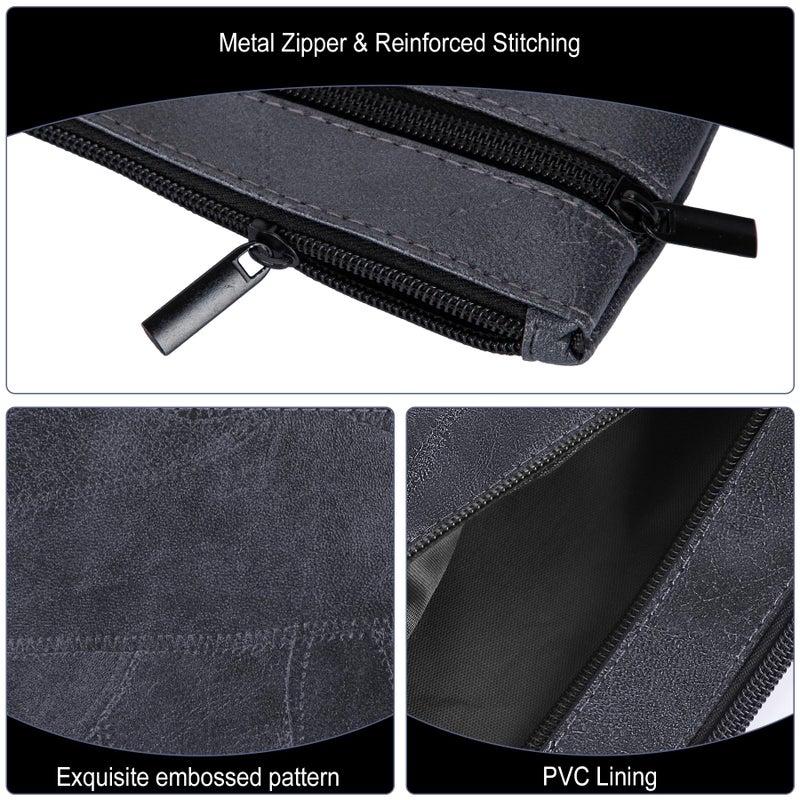 HAUTOCO Money Bag with Zipper 11 x 6.1 inch Embossed Deposit Money Pouch with Lined PU Leather Bank Bag Two Pockets Utility Wallet for Cash Check Receipt Coins Cosmetics, Black - Image 3