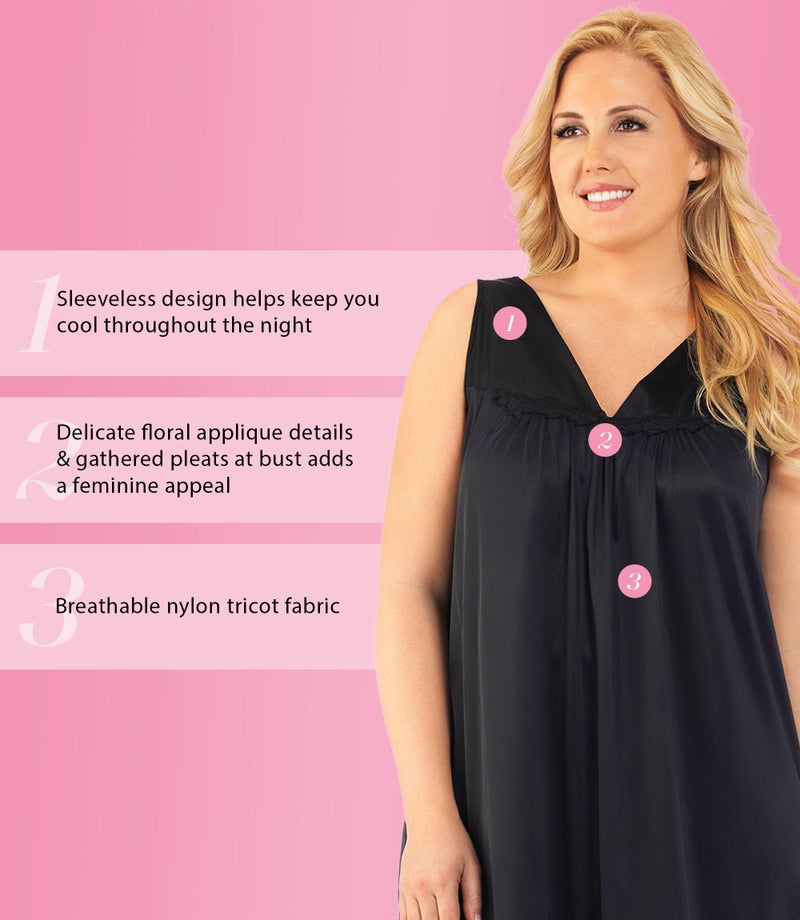 Exquisite Form womens Coloratura Sleeveless Short Nightgown, Midnight Black, Medium US - Image 4