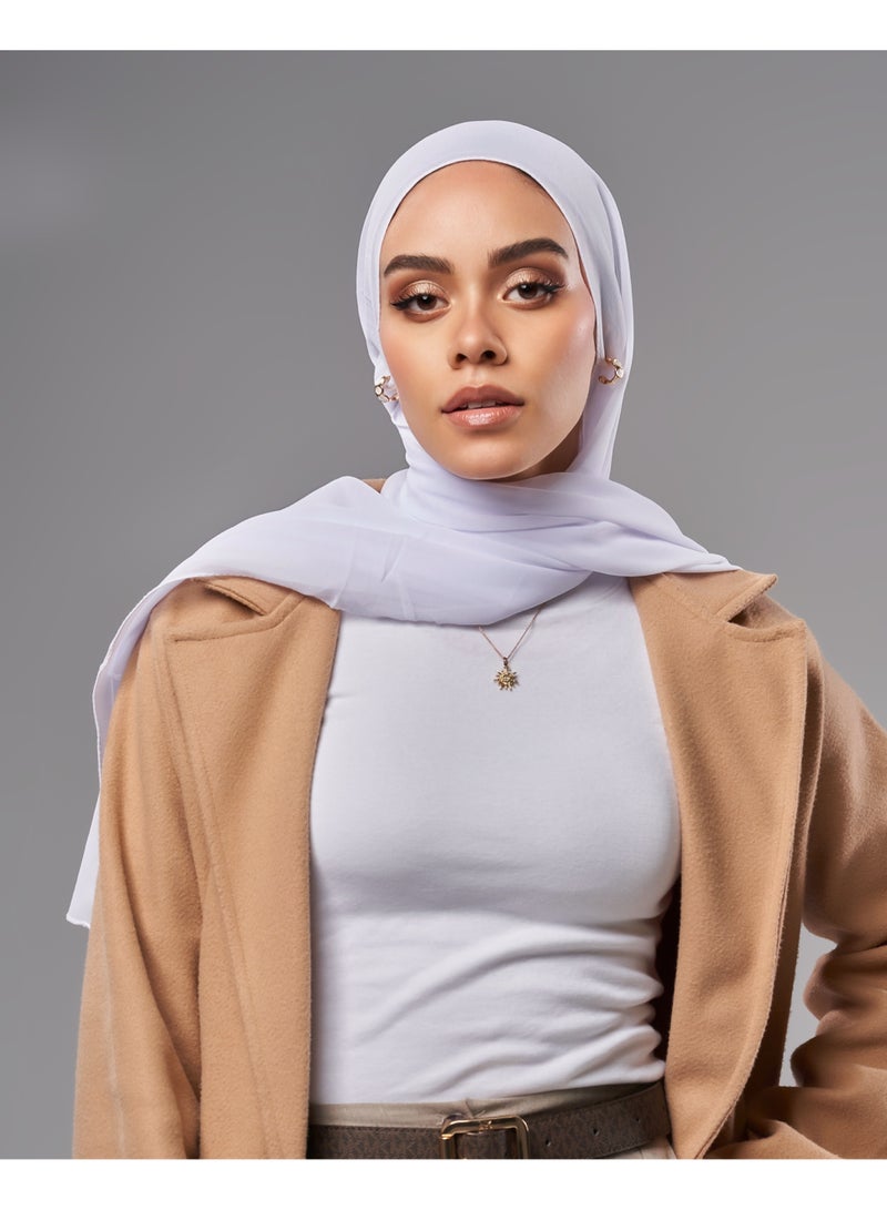 Lavezzi Soft Chiffon Hijab for Women, Solid Color Soft Chiffon Crepe Hijab Scarf – Long Fashion Hijabs Scarves - Muslim Scarf Hijab – Hijab Shawl - White - Image 2