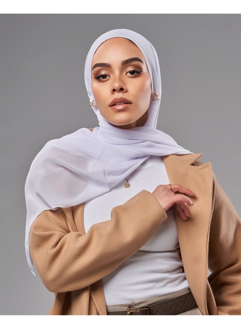 Lavezzi Soft Chiffon Hijab for Women, Solid Color Soft Chiffon Crepe Hijab Scarf – Long Fashion Hijabs Scarves - Muslim Scarf Hijab – Hijab Shawl - White - Image 3