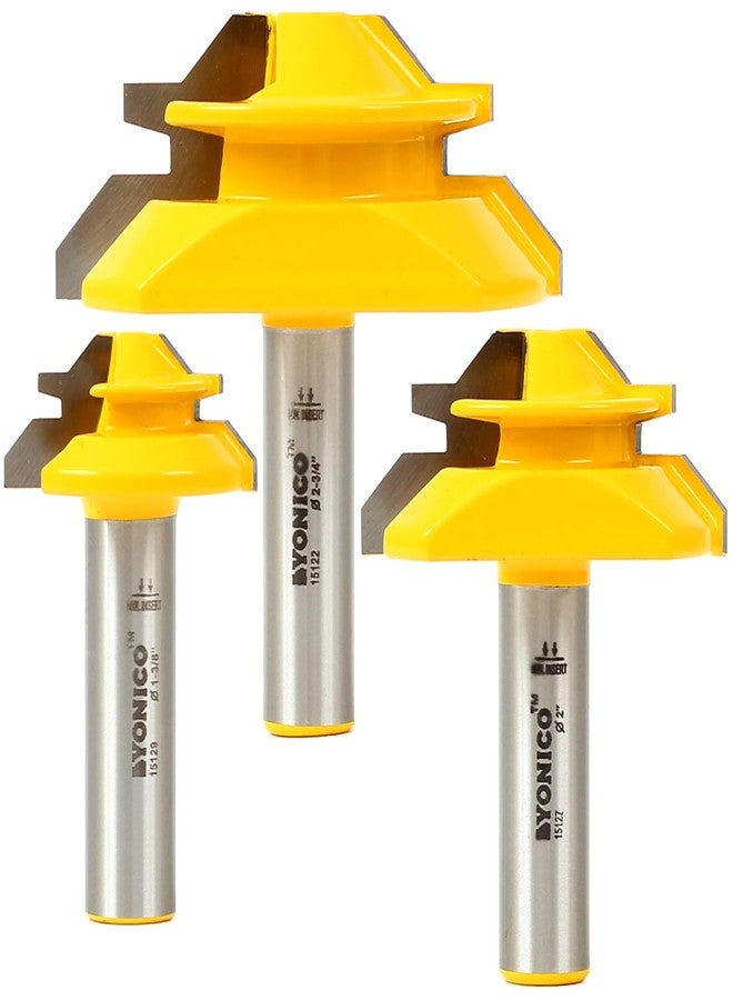 YONICO Lock Miter Router Bit Set 3 Bit 45 Degree 1/2-Inch Shank 15334 - Image 1