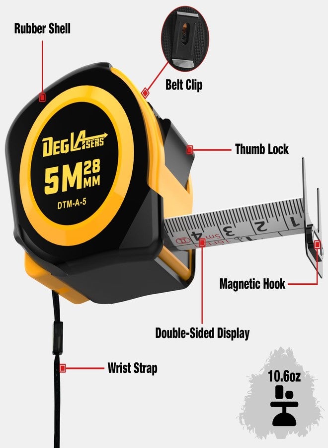 DEGLASERS Magnetic Tape Measure 16FT, Retractable Measuring Tape, Easy to Read Double Sided Measuring Tape, Magnetic Hook and Shock Absorbing Carrying Case for Construction, Carpenter - Image 2