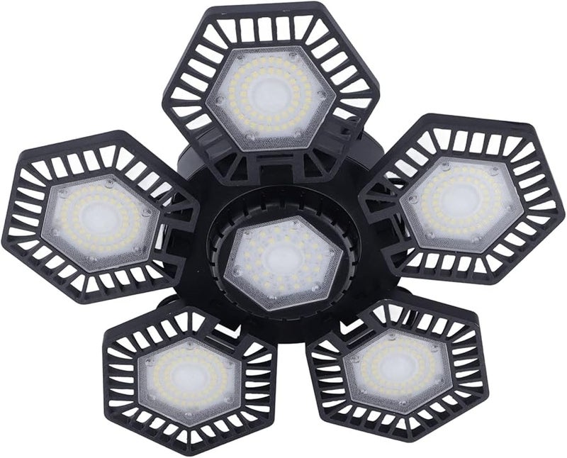 120W LED Garage Ceiling Light 5 Folding Panels Adjustable Workshop Warehouse Lamp Black - Image 1