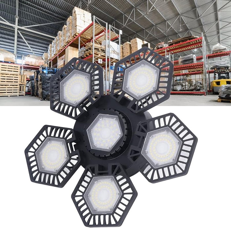 120W LED Garage Ceiling Light 5 Folding Panels Adjustable Workshop Warehouse Lamp Black - Image 5