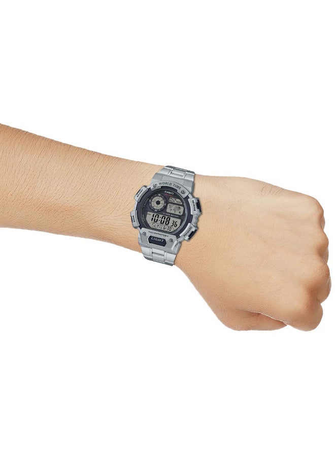 CASIO Men Youth Stainless Steel Digital Wrist Watch AE-1400WHD-1AVDF - 48 mm - Silver - Image 5