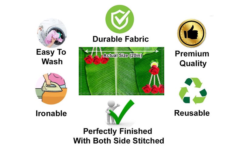 Sukalpa Banana Green Leaf with Rose Flower Landscape Design Pooja Decoration Traditional Background Curtain Cloth for Festival FabricPolyester Taiwan Fabric Size 5 Feet Height and 8 Feet Width5 8 - Image 3