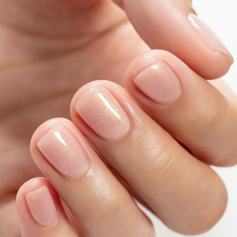 RARJSM Nude Glitter Rubber Base Gel Polish Melon Pink Rubber Base Gel for Nails Gold Shimmer Pigment Brush on Extend Builder Hard Gel Soak Off Curing Requires Single Bottle 15ml Salon Home DIY Use - Image 3