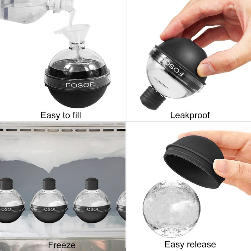 FOSOE Silicone Ice Ball Molds for Whiskey - Set of 4 Round Makers with Lids for Cocktails, Bourbon, and Drinks - Image 3